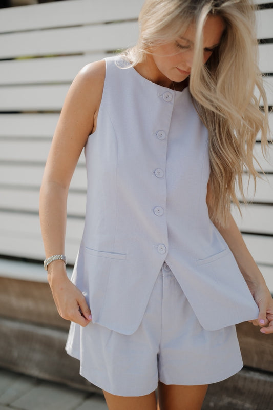 Chambray Sleeveless Linen Vest