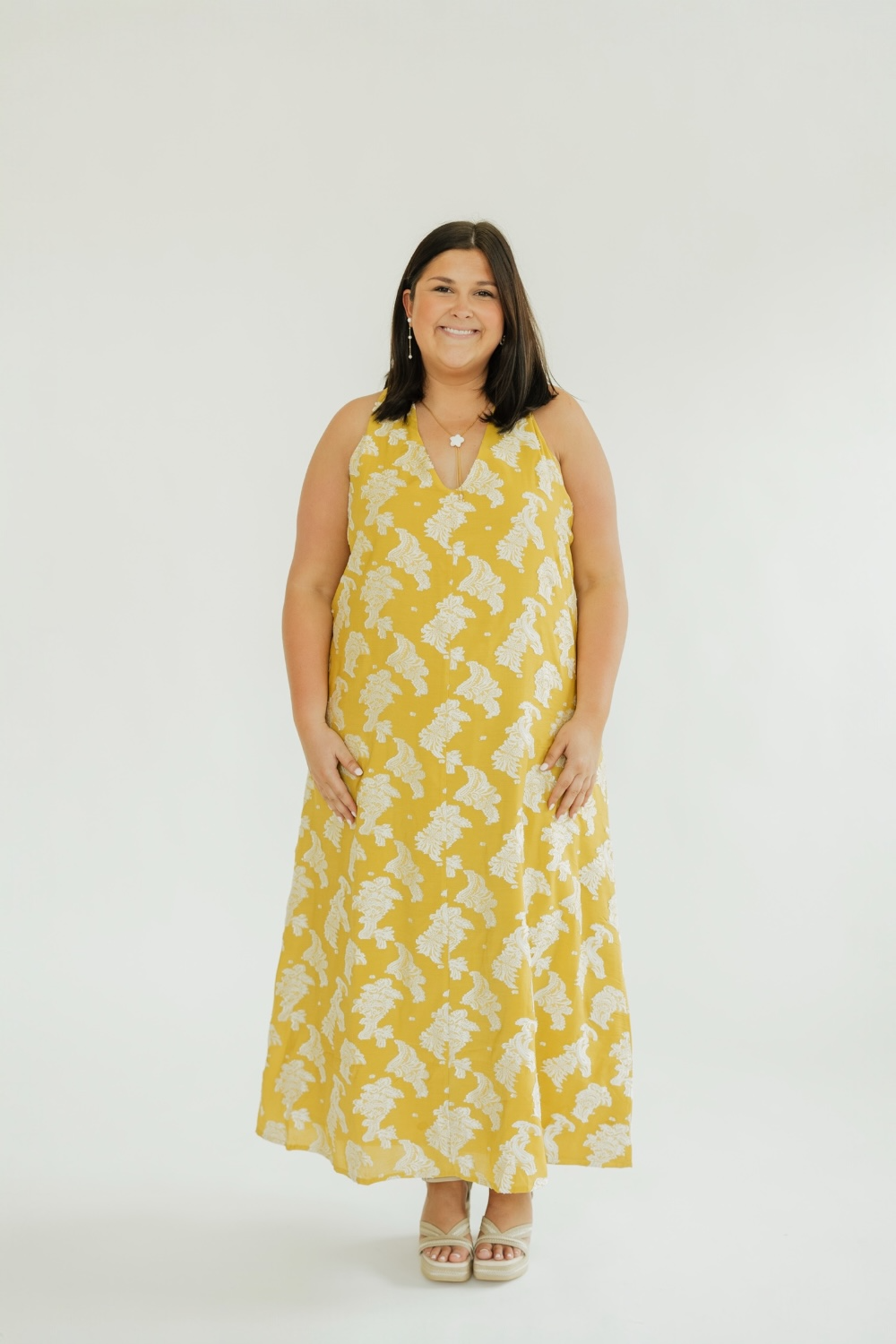 Andrea Mustard Applique Midi Dress (XS-XL)