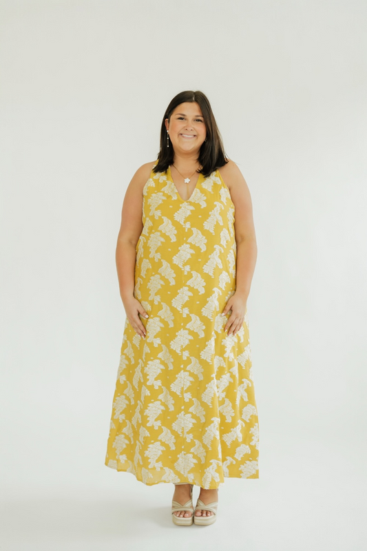 Andrea Mustard Applique Midi Dress (XS-XL)