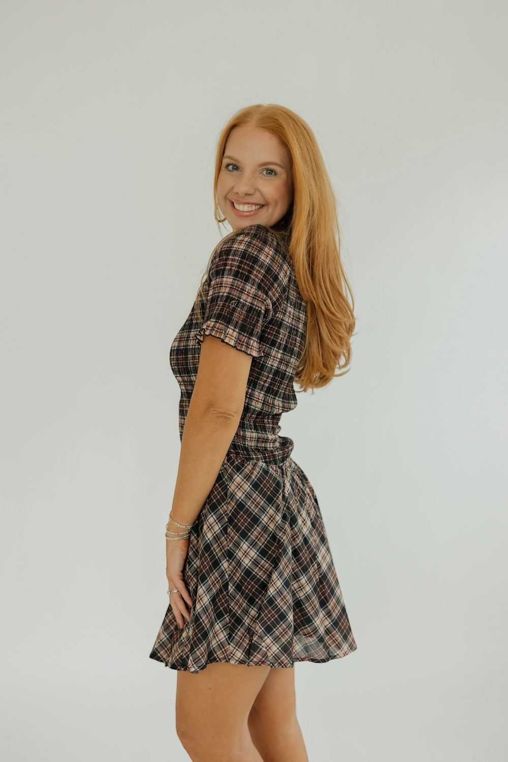 Sienna Plaid Smocked Mini Dress