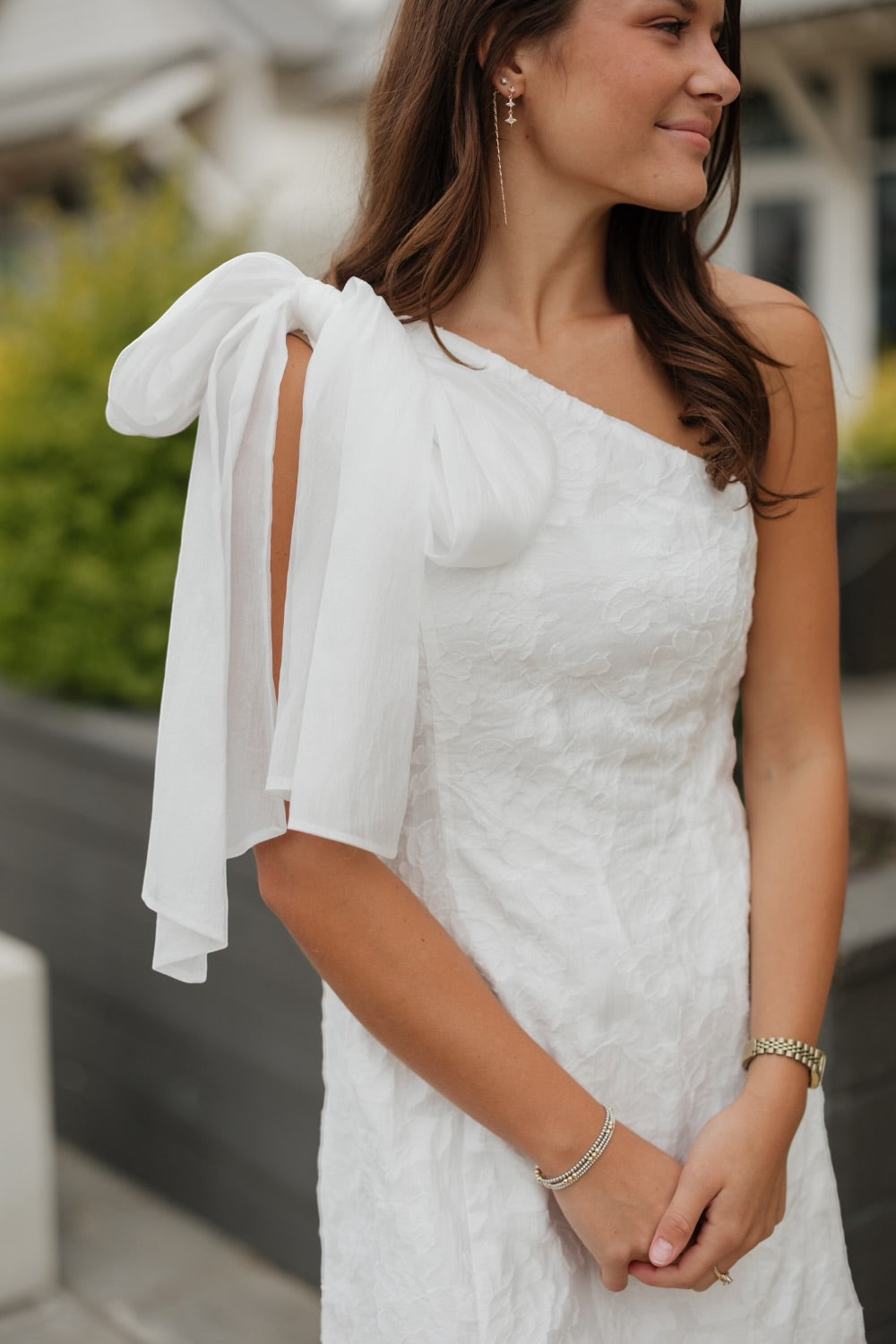 Mercy One Shoulder White Bow Dress