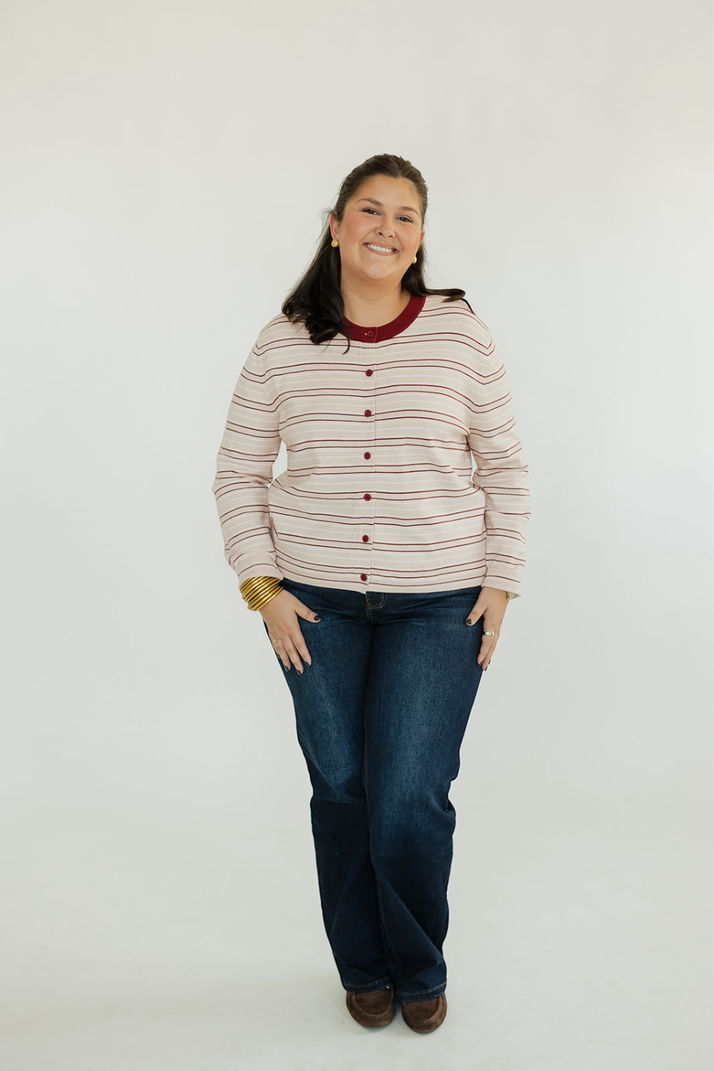 Babs Blush Striped Button Up Cardigan (S-3XL)