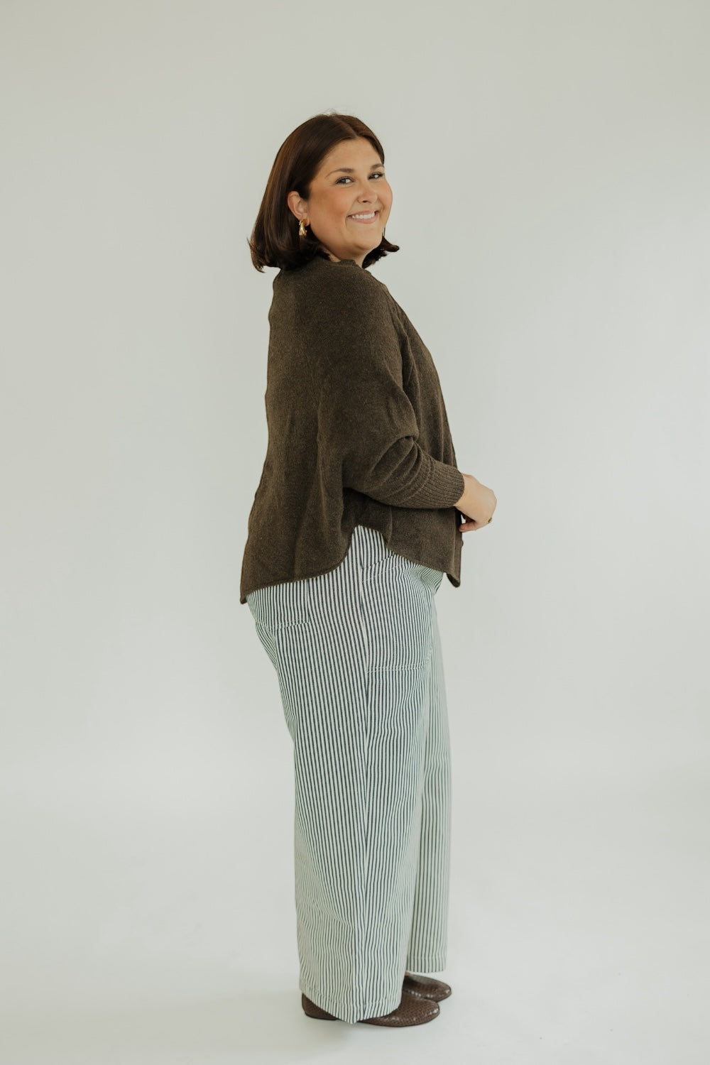 Cable Knit Button Poncho in Brown