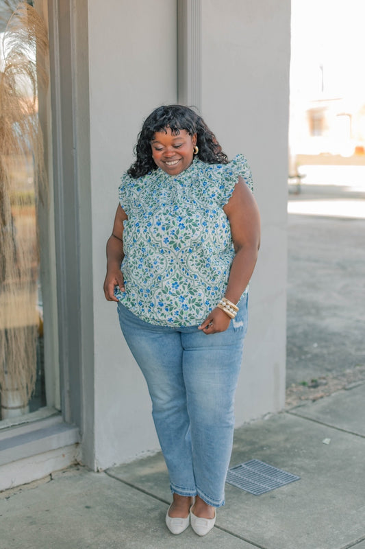 Zoe Hilo Floral Ruffle Top (XS-3XL)