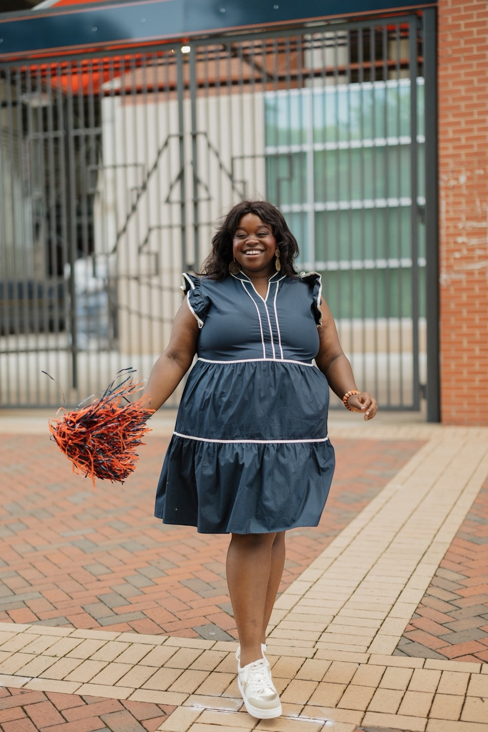 Sandy Navy Flutter Sleeve Ruffle Dress (S-2XL)