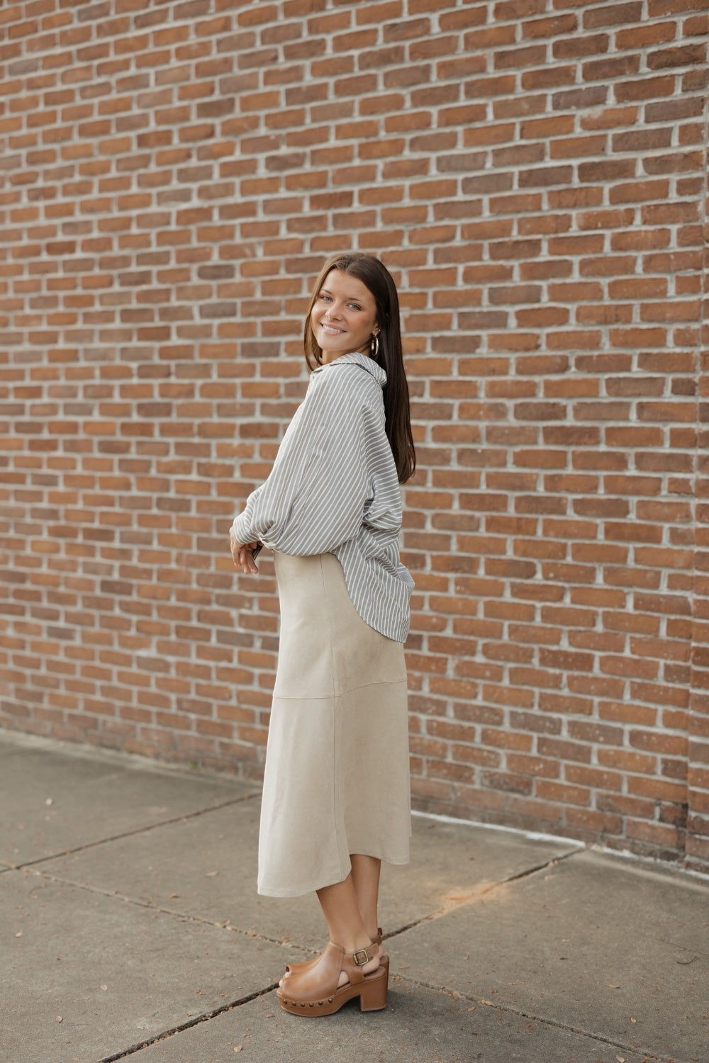 Natural Suede A-Line Midi Skirt (S-3XL)