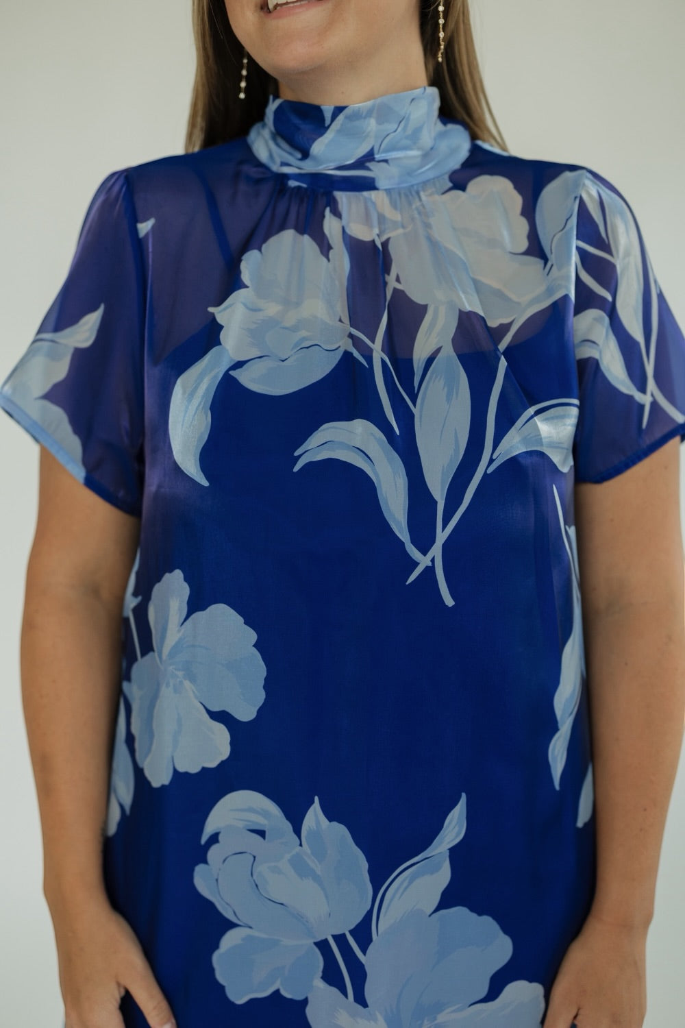 Dime Navy Blue Organza Mockneck Maxi Dress (XS-3XL)