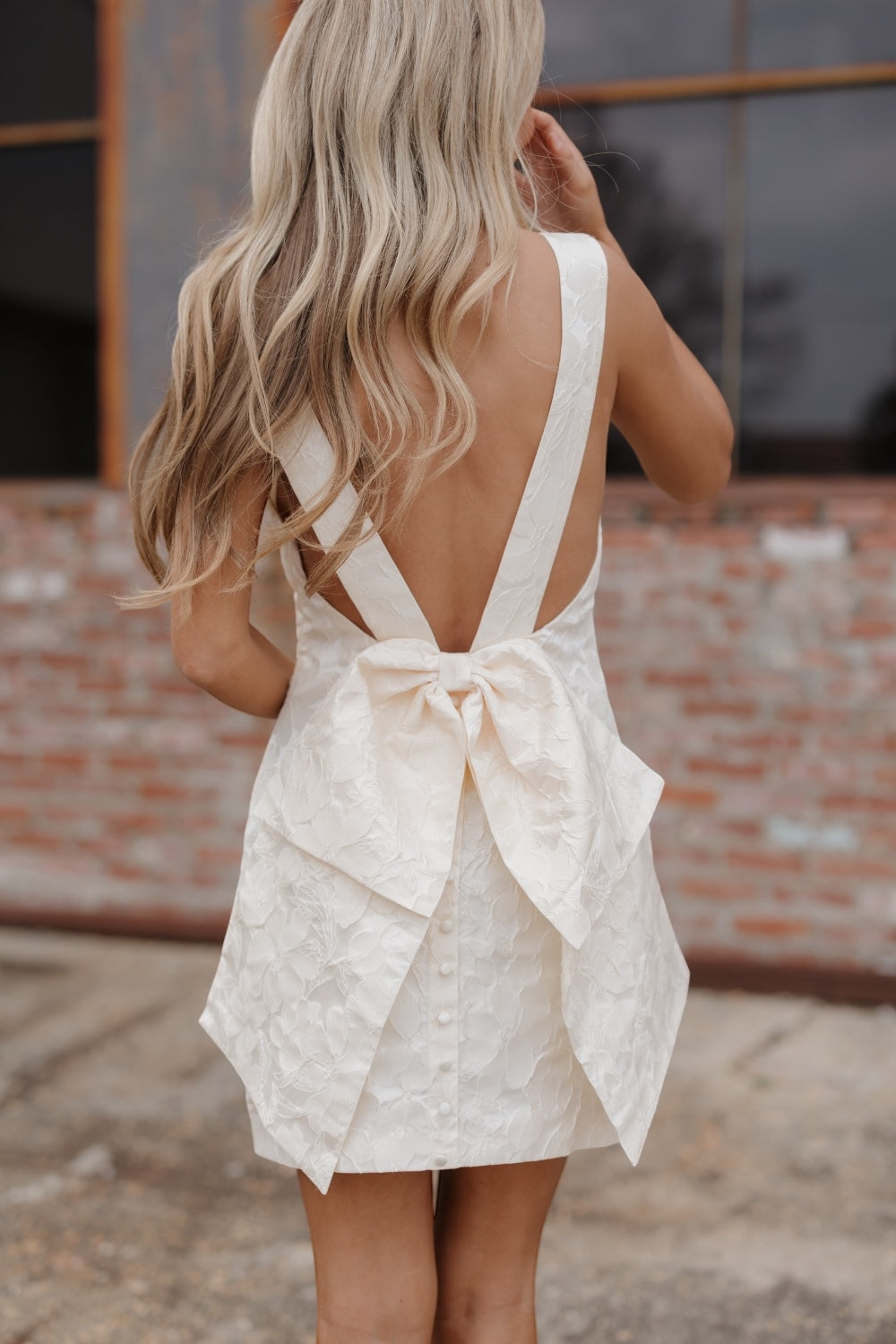 Susan White Jacquard Back Bow Mini Dress Studio 3:19 Susan White Jacquard Back Bow Mini Dress Studio 3:19