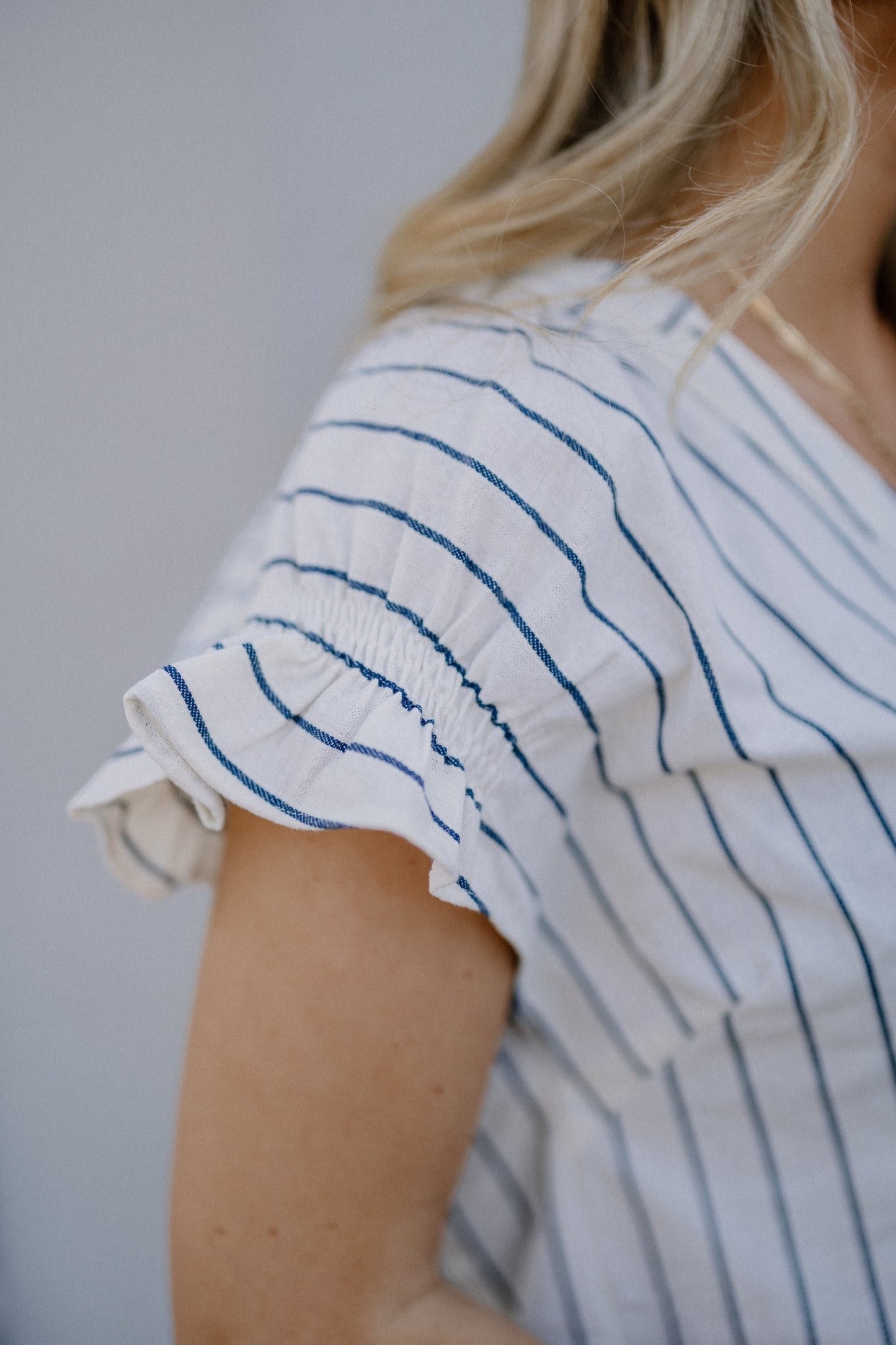 Nancy Navy&White Striped Linen Top
