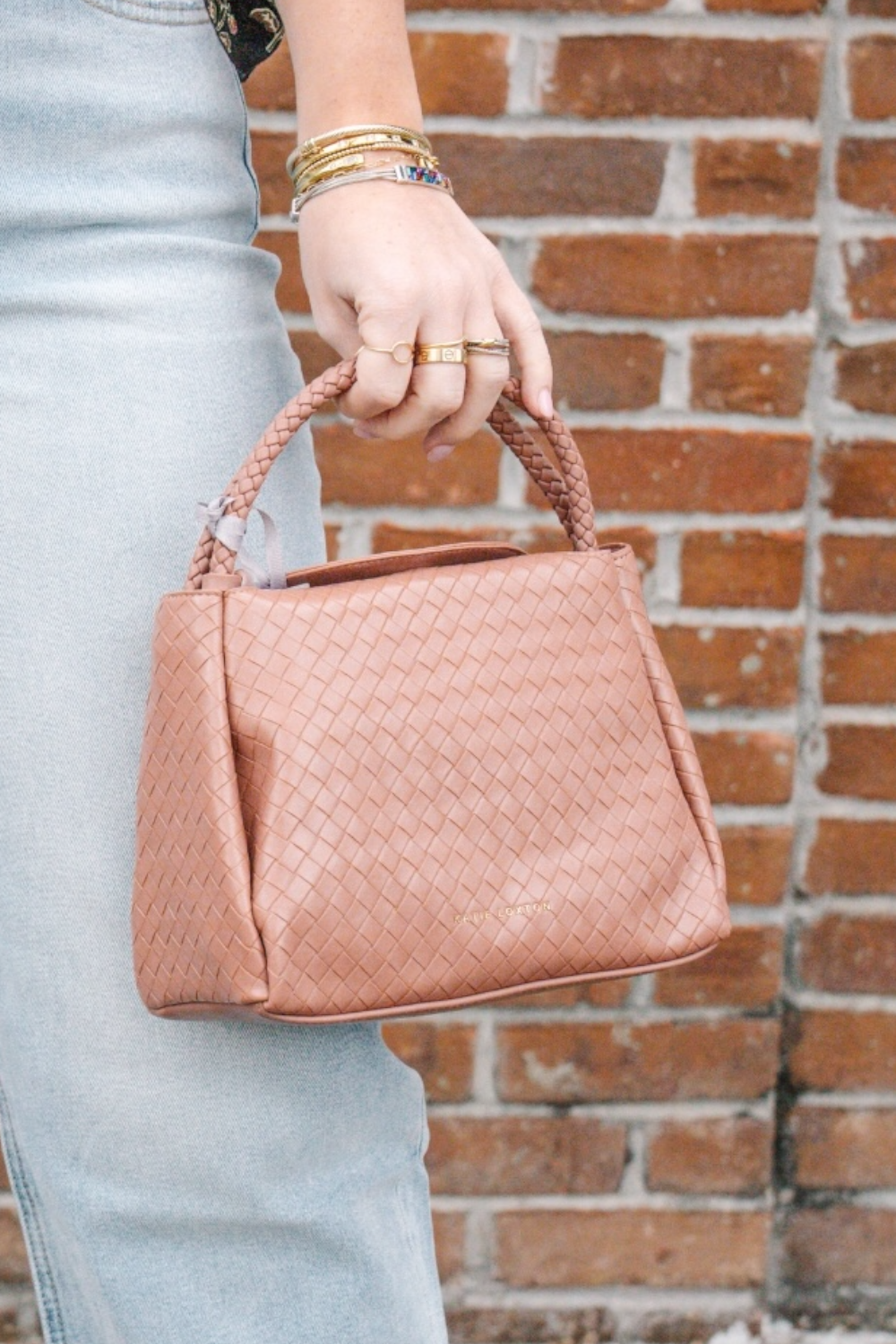 Nova Woven Top Handle Bag in Pink Clay