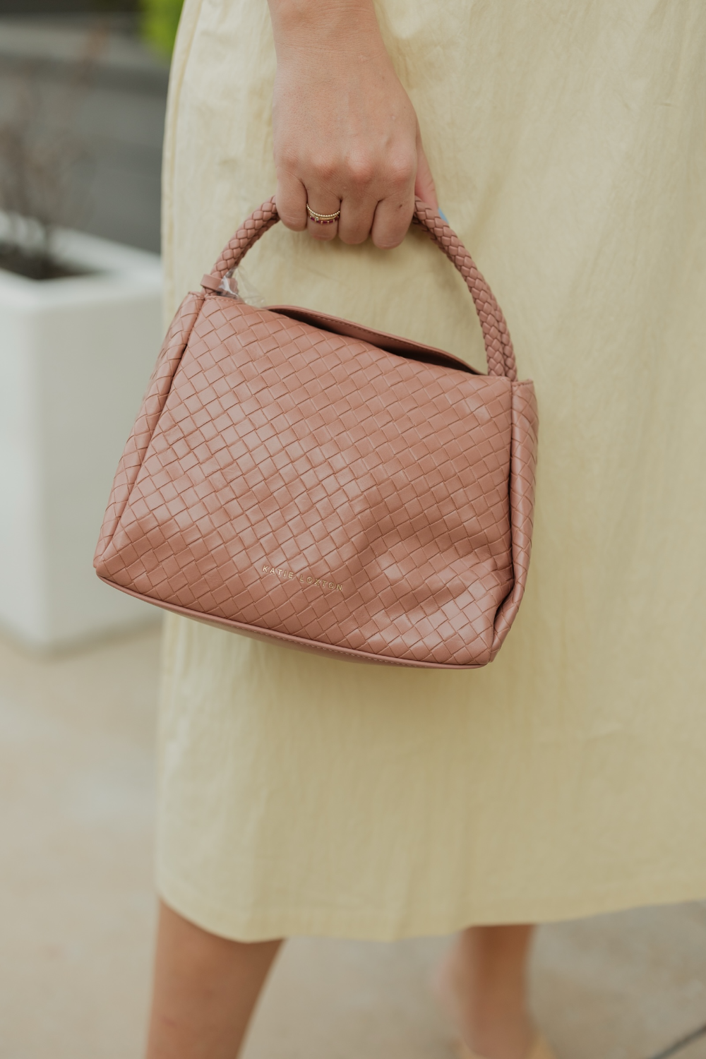 Nova Woven Top Handle Bag in Pink Clay