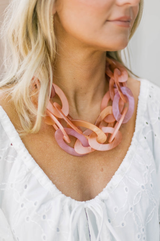 Coral Layered Oval Link Necklace