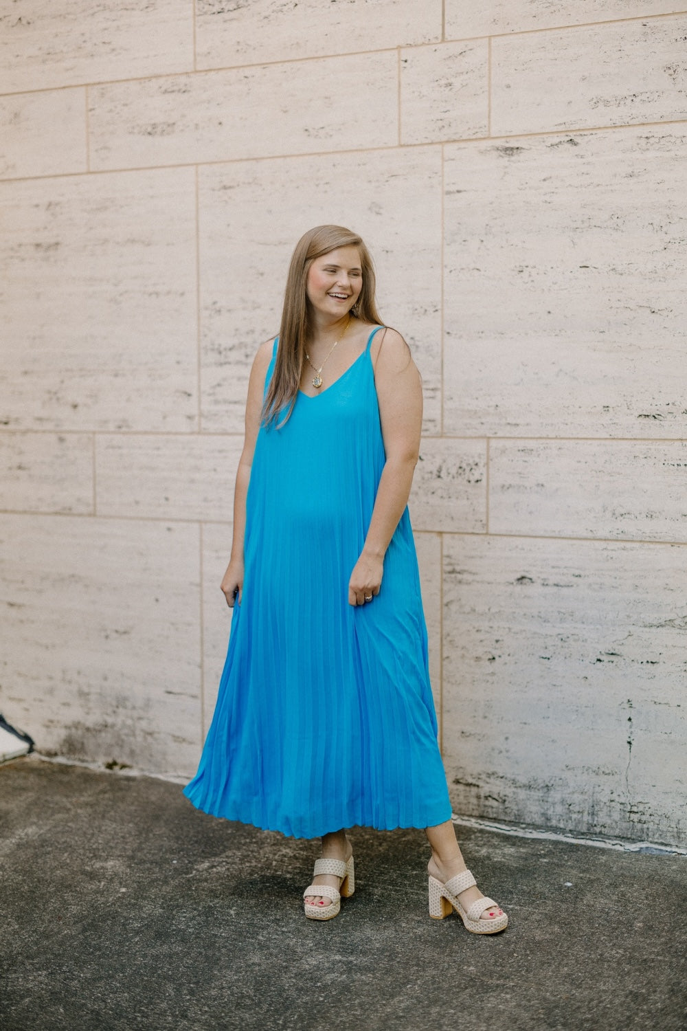 Bella Bright Blue Pleated Maxi Dress (1XL-3XL)