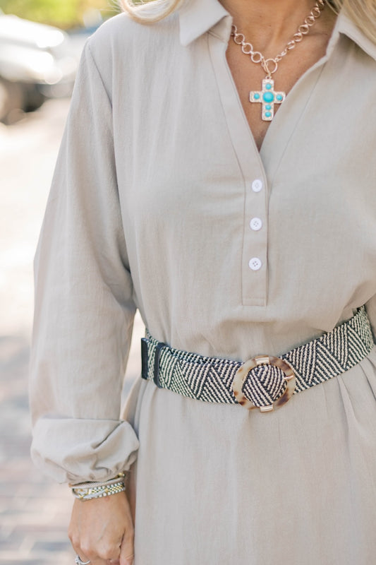 Black/Cream Raffia Belt