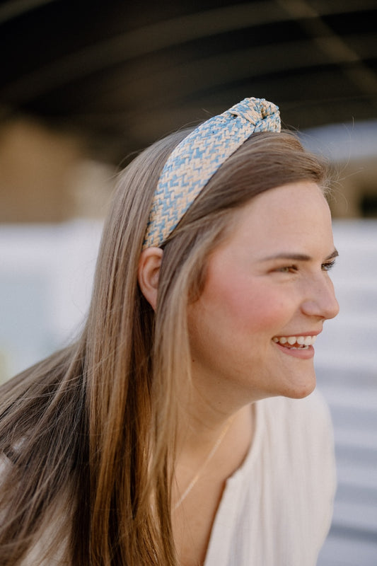 Two Tone Knotted Headband in Blue