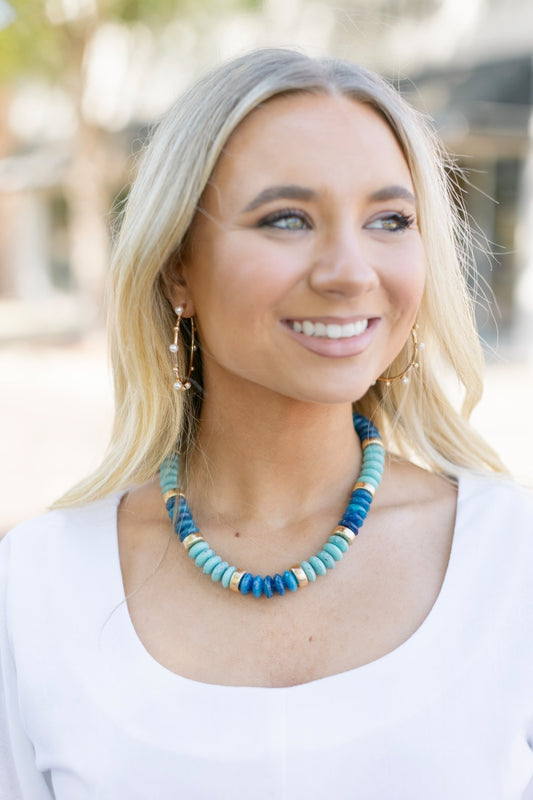 Turquoise & Gold Rondelle Beaded Necklace