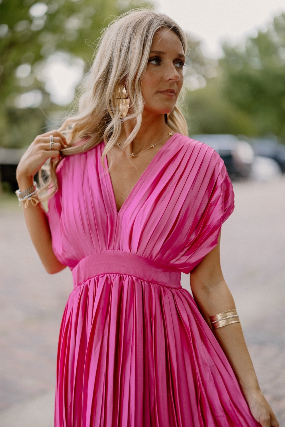 Hayden Hot Pink Pleated Satin Maxi Dress S 3XL Studio 3 19