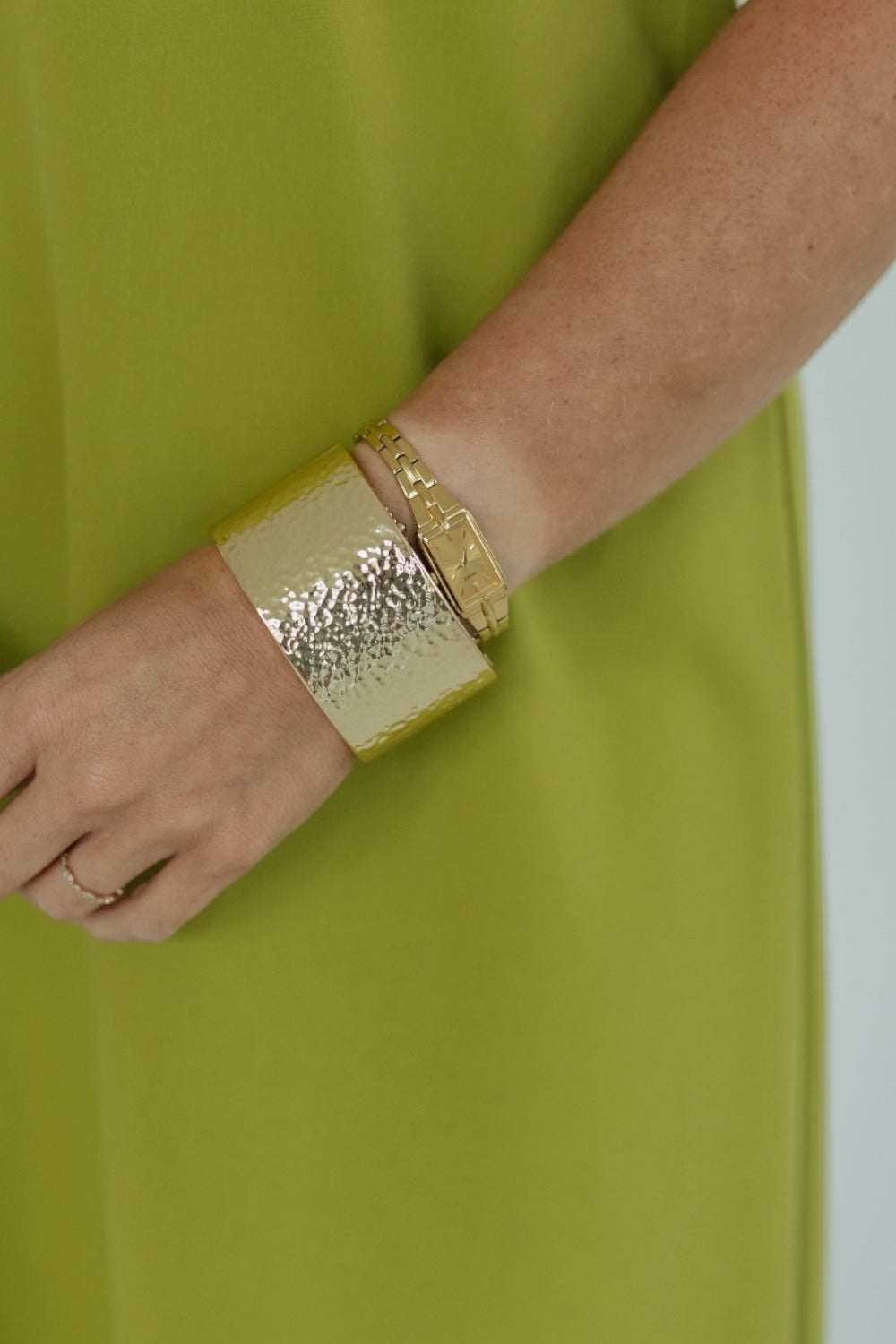 Wide Hammered Bangle Bracelet