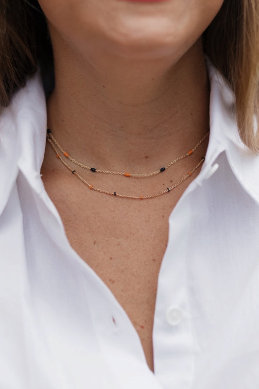 Lacy Navy & Orange Necklace