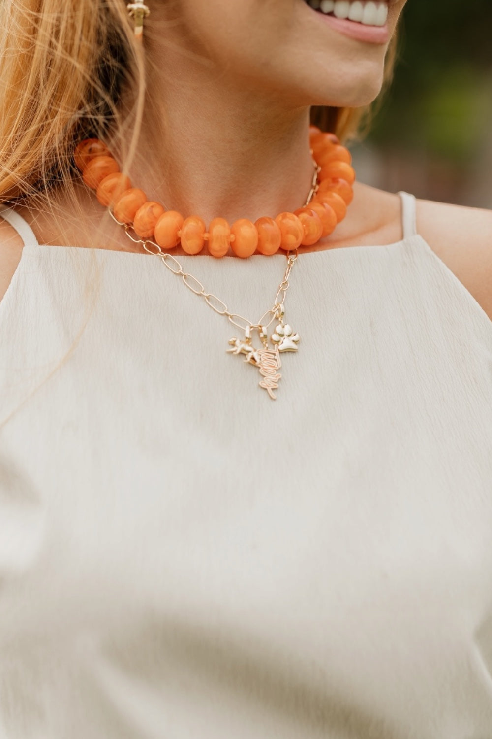 Bailey Orange Chunky Beaded Necklace
