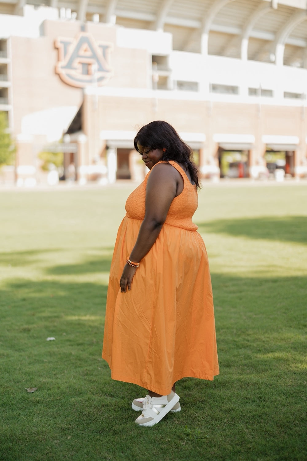 Brinley Orange Smocked Top Midi Dress (S-3XL)