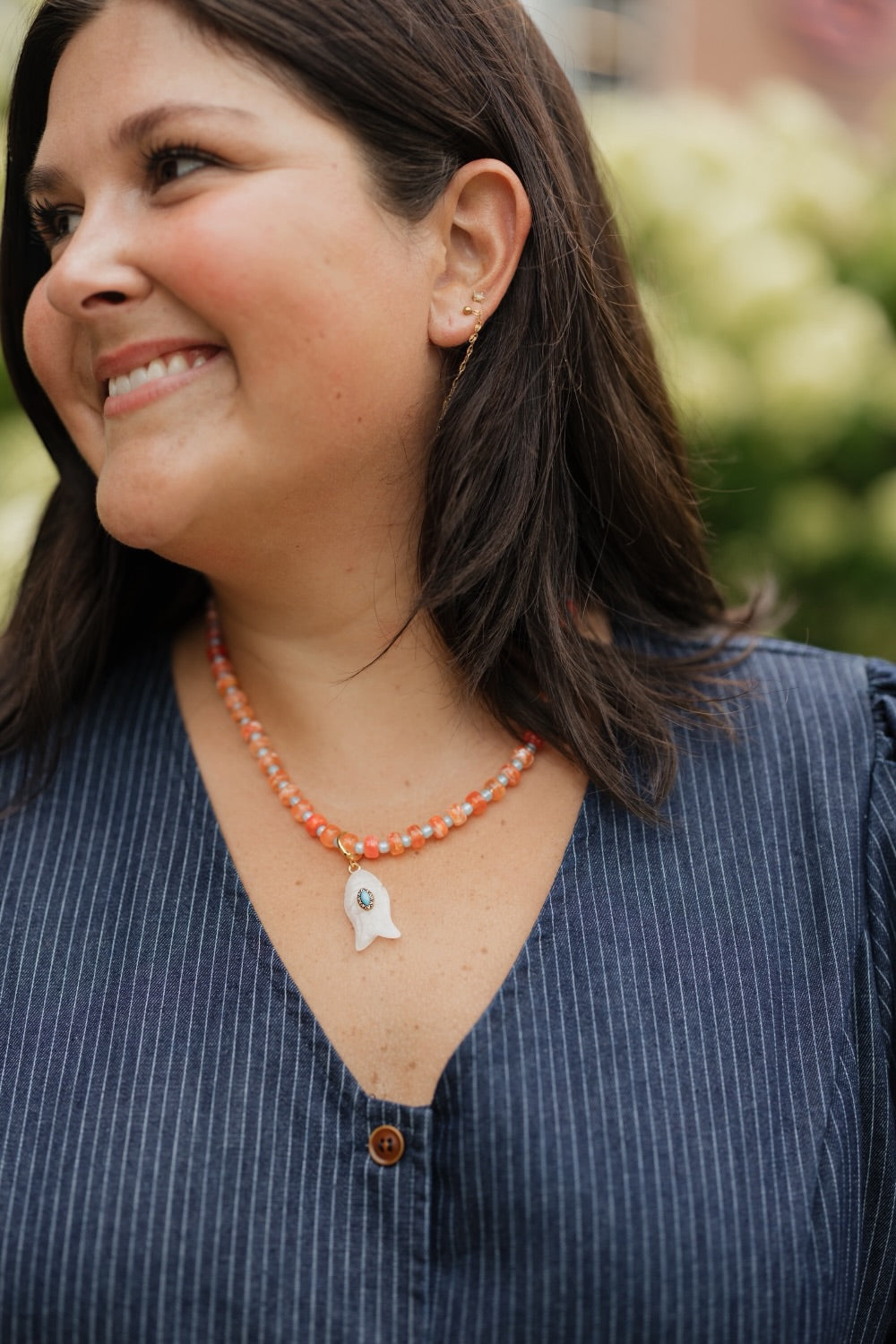 Hampton Orange Beaded Fish Charm Necklace