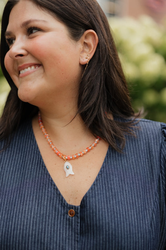 Hampton Orange Beaded Fish Charm Necklace