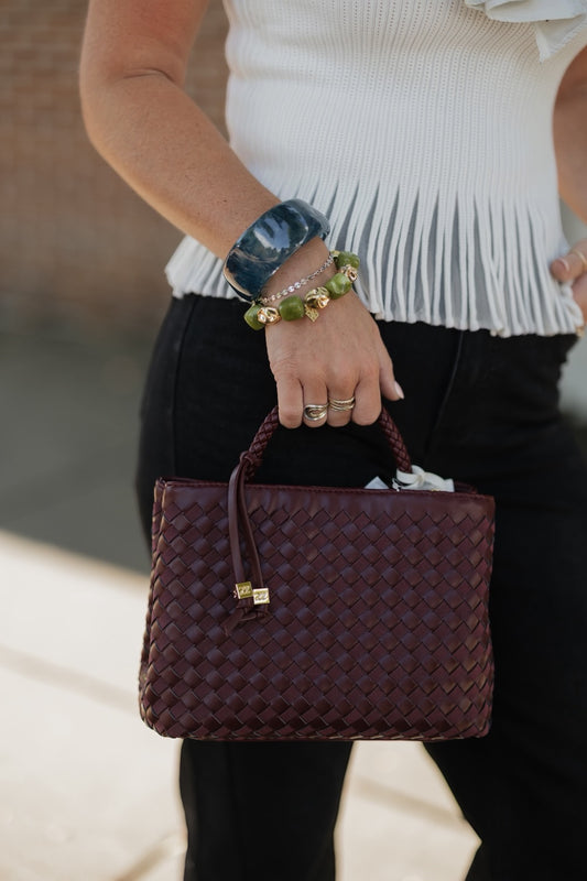 Nova Woven Top Handle Bag - Cherry
