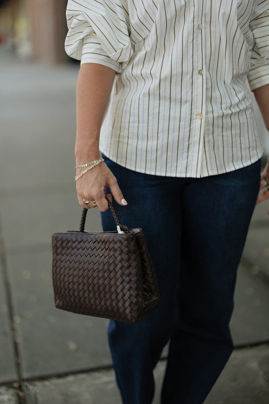 Nova Woven Top Handle Bag - Chocolate