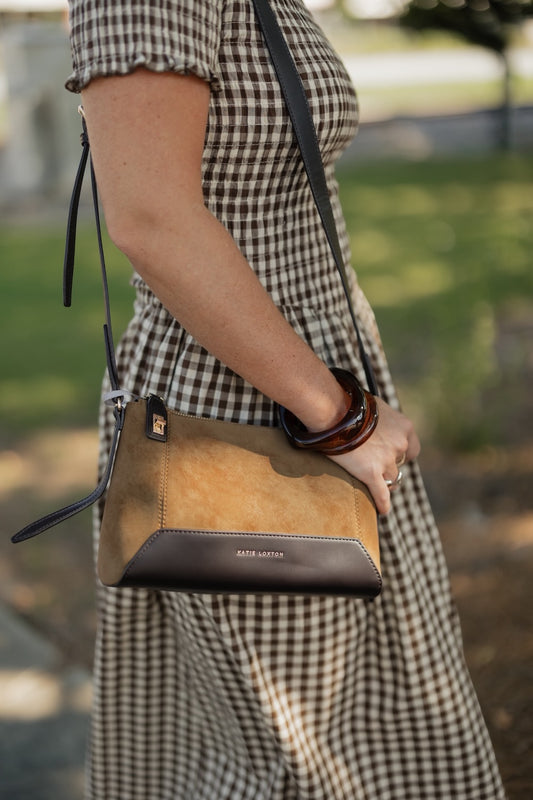 Charlbury Crossbody Bag - Caramel Suede/Bitter Chocolate