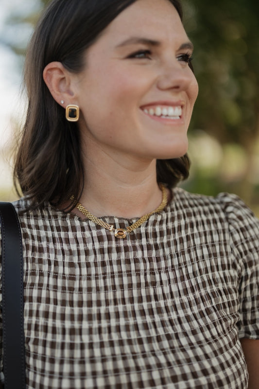 Tiger's Eye Gold Button Necklace