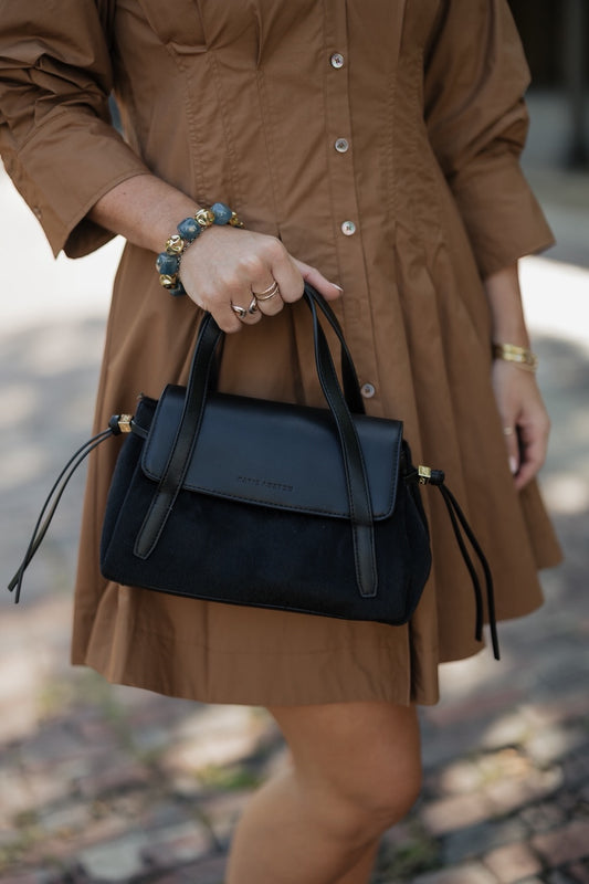 Alyssa Top Handle Bag - Black Faux Hair