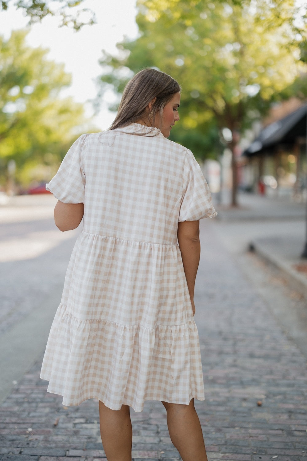 Mollie Taupe Checkered Dress