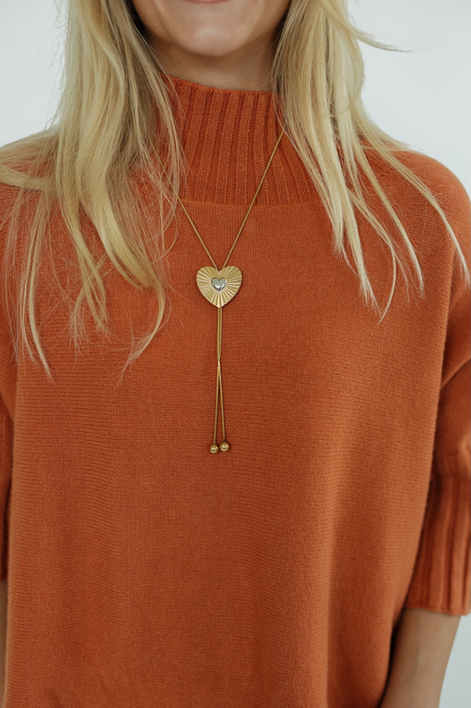 Mixed Metal Heart Bolo Slide Necklace