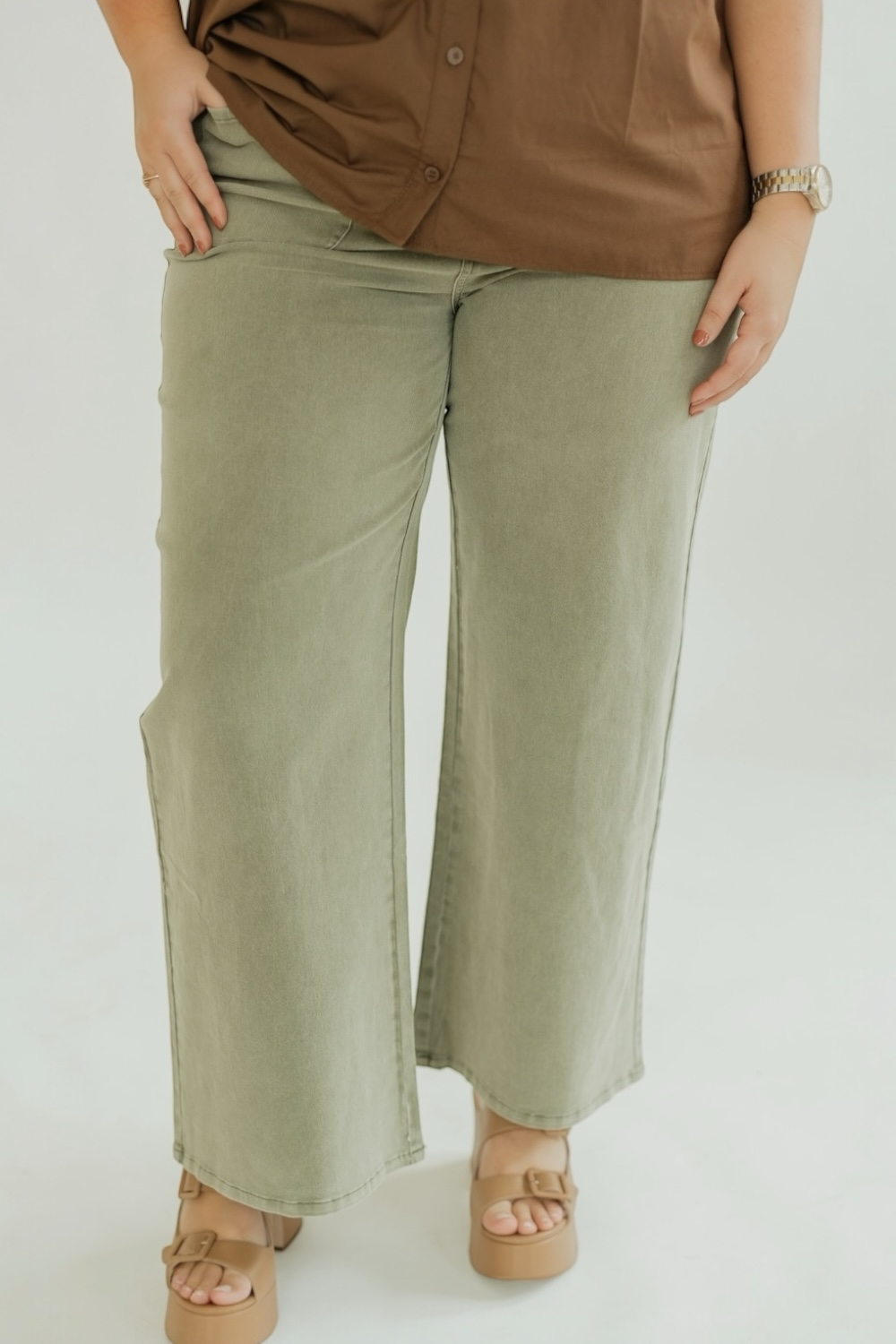 Olive Double Pocket Wide Leg Jeans (S-2XL)