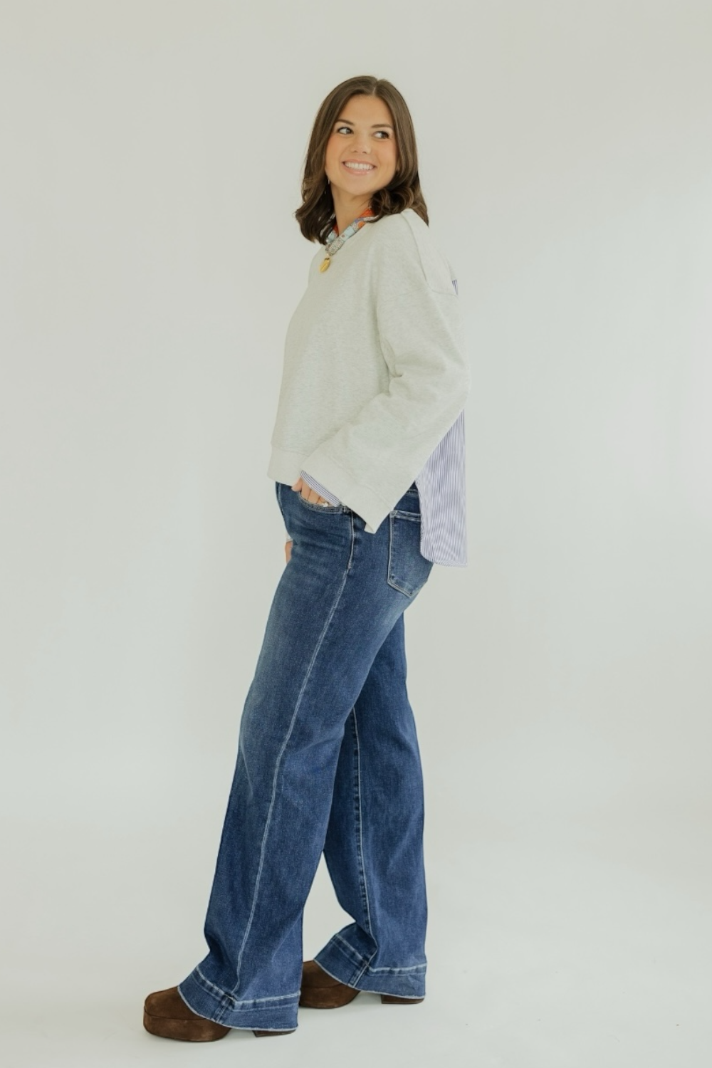 Sadie Mixed Media Sweatshirt Top