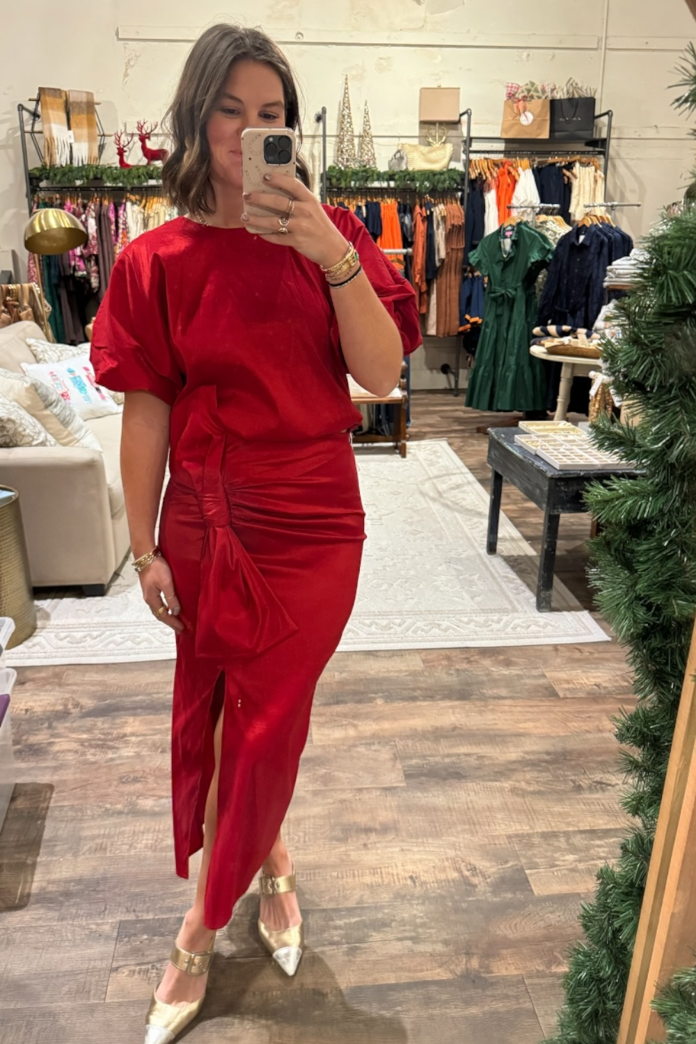 Camdyn Haute Red Taffeta Bubble Hem Top (S-3XL)