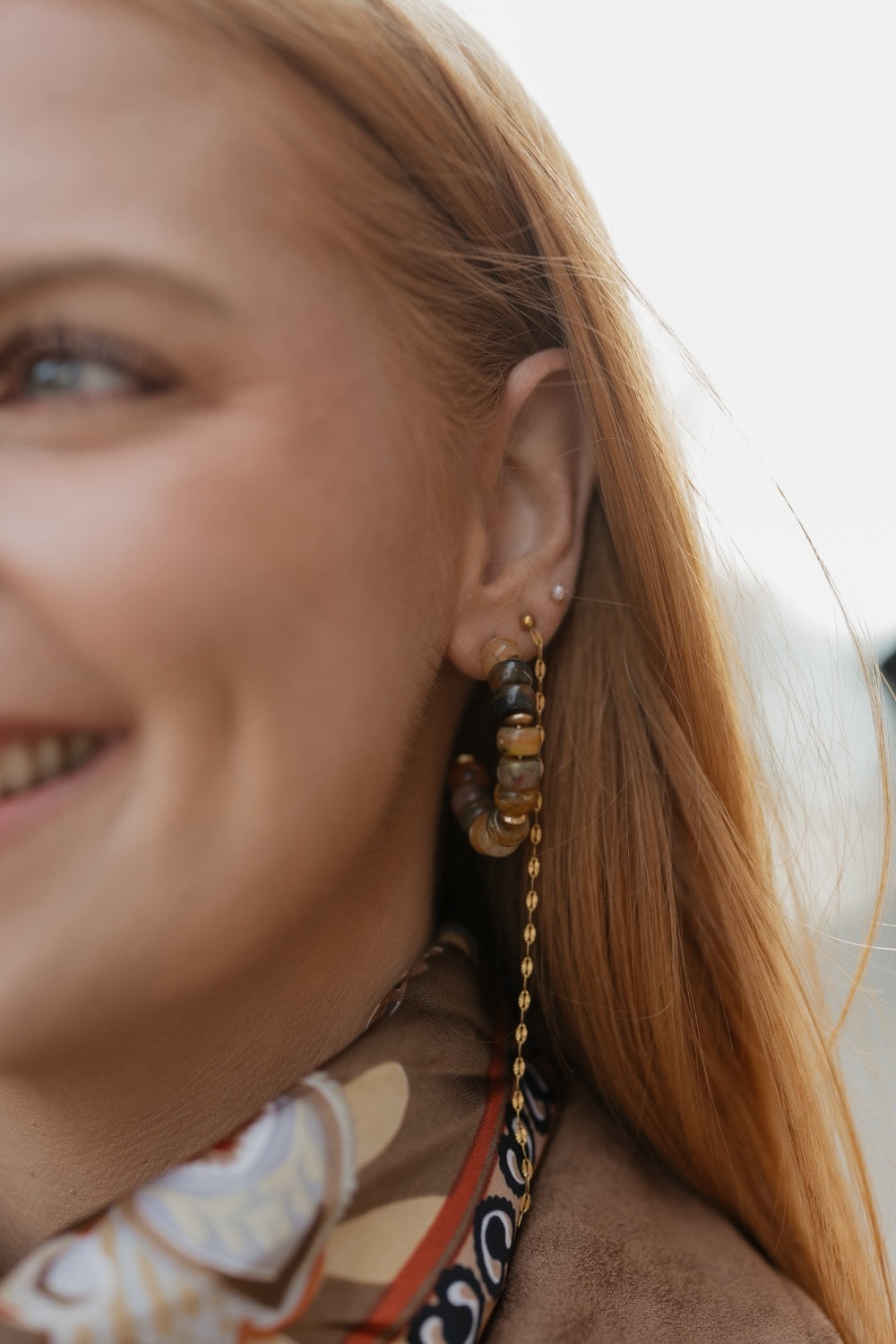 Brown 8mm Stone Beaded Hoops