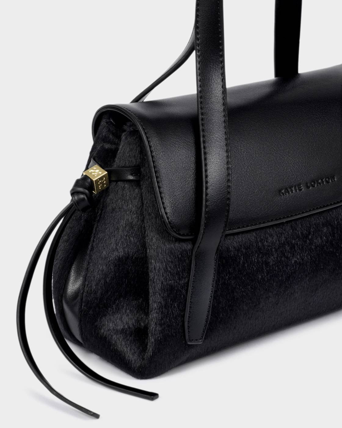 Alyssa Top Handle Bag - Black Faux Hair