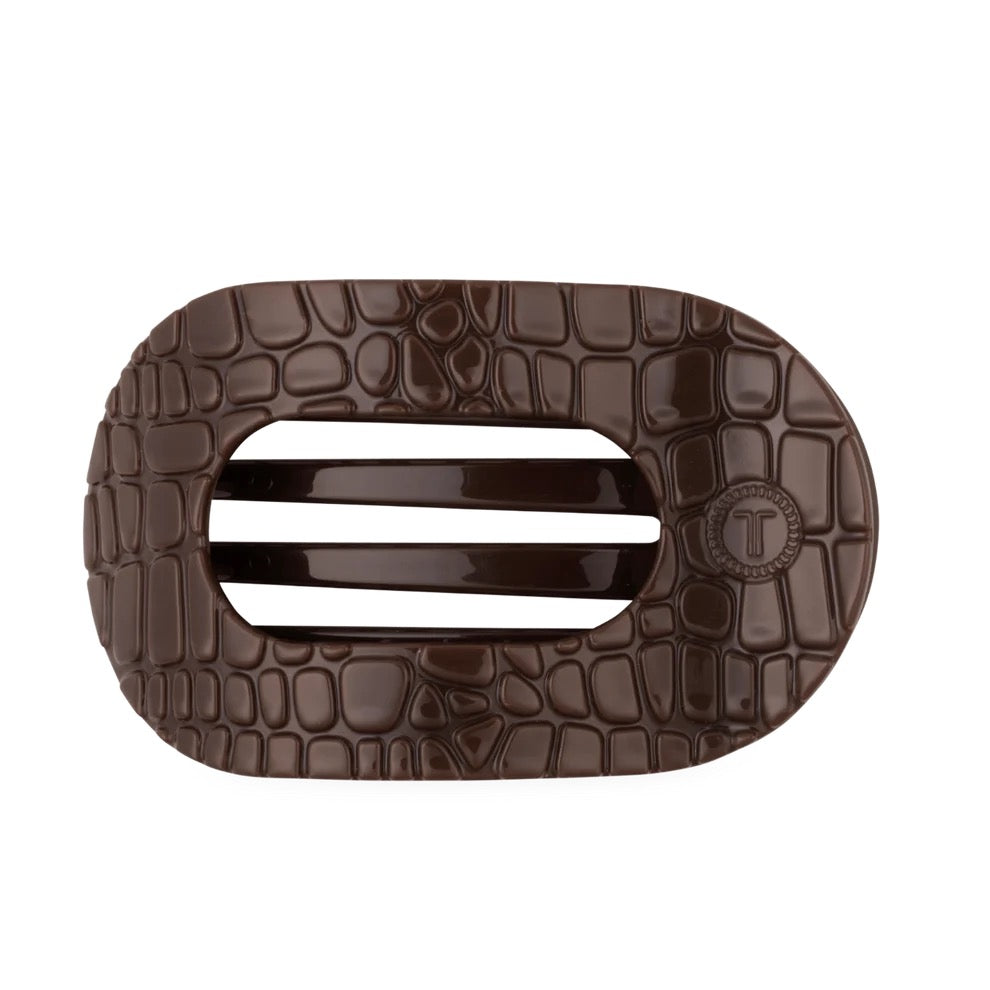Large Flat Round Clip by Teleties - Brown Croc