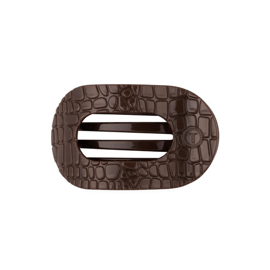 Medium Flat Round Hair Clip by Teleties - Brown Croc