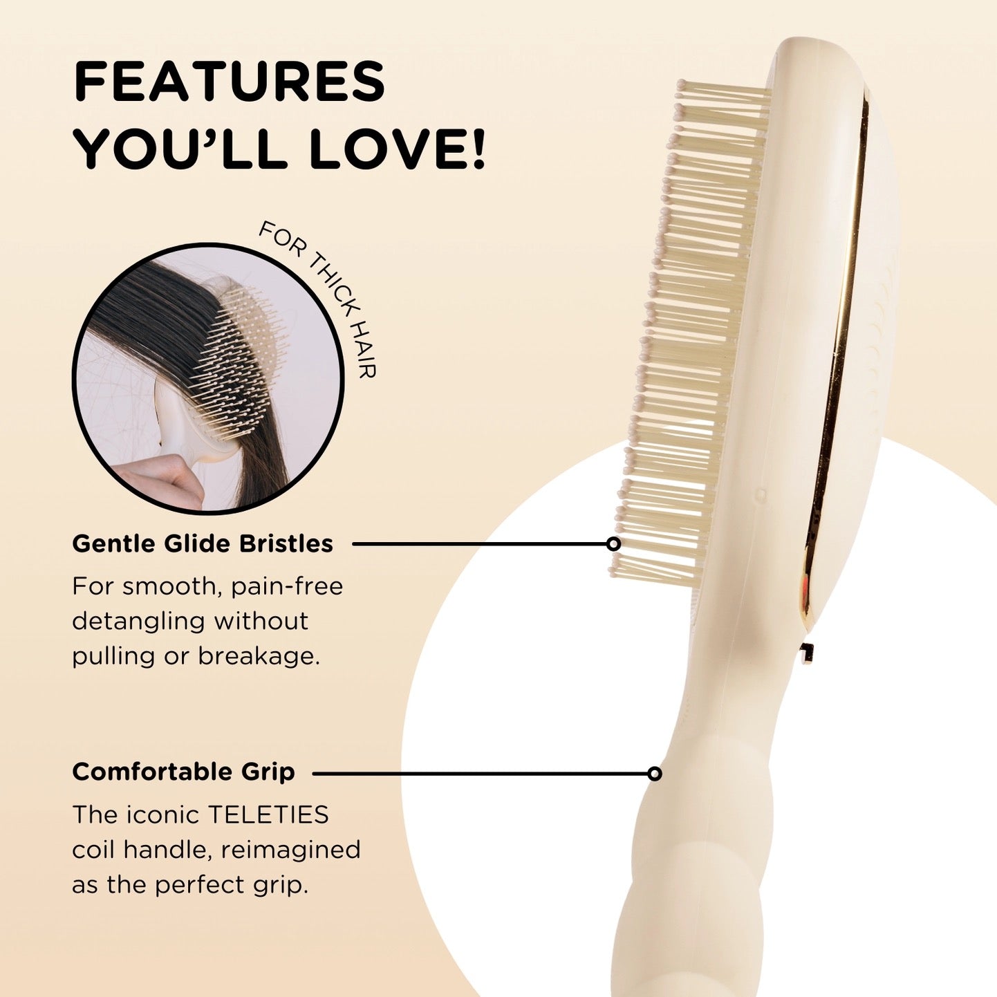 The Detangler Brush for Medium Hair - Tan by Teleties
