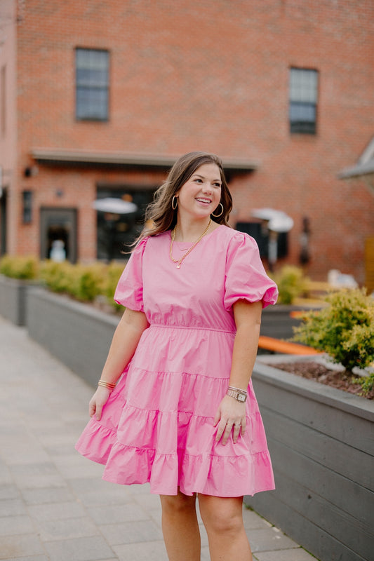 Hollie Tiered Tie Back Dress in Hot Pink (S-3XL)