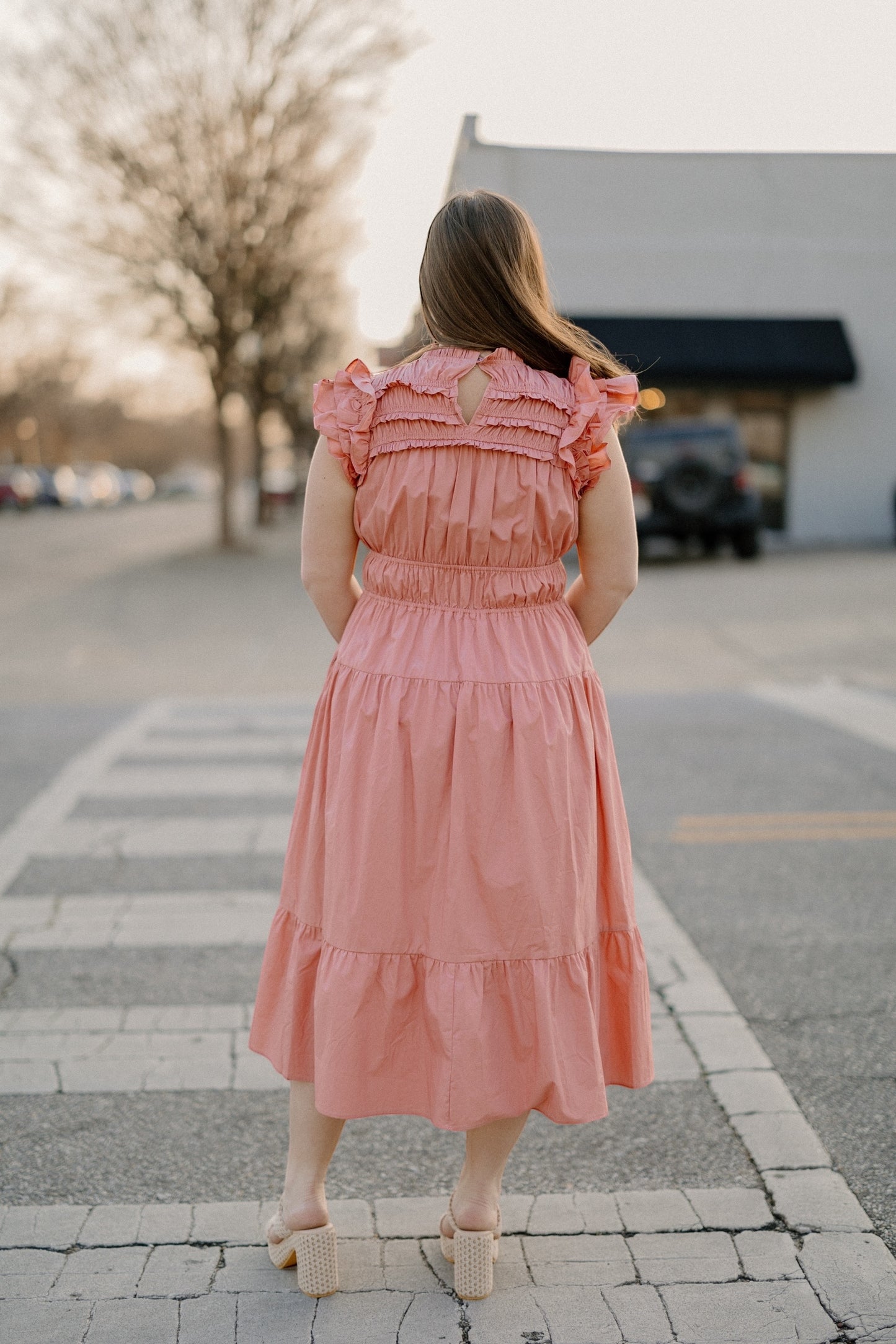 Bonnie Blush Smocked Flutter Sleeve Midi Dress