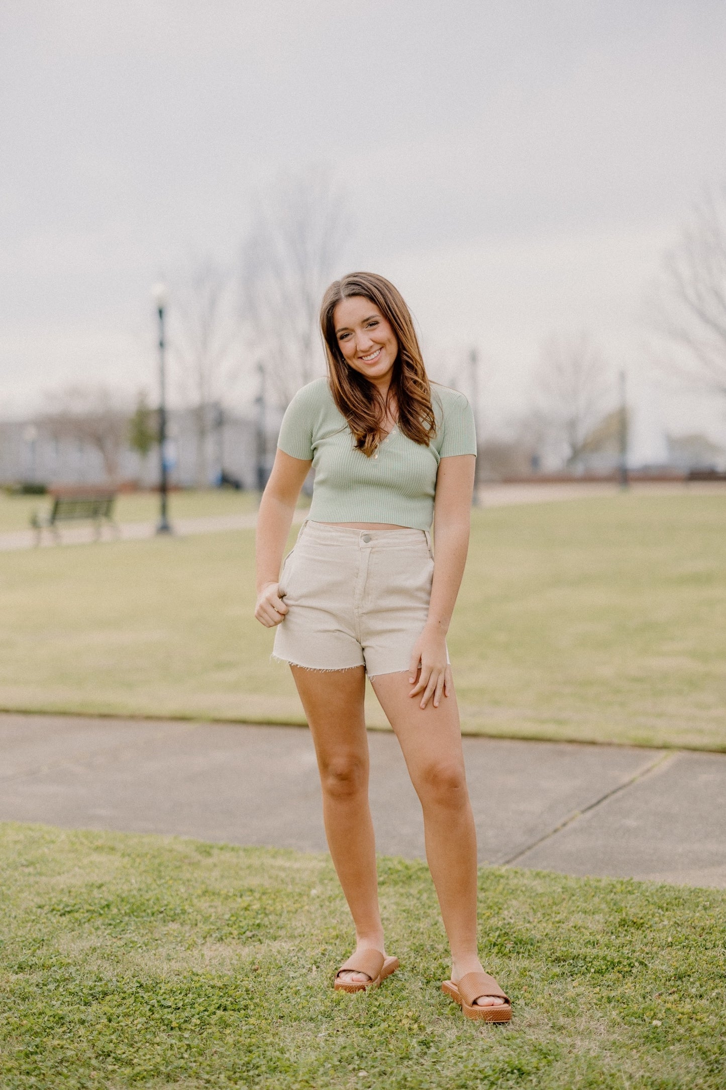 Sylvia Snap Button Knit Top in Sage