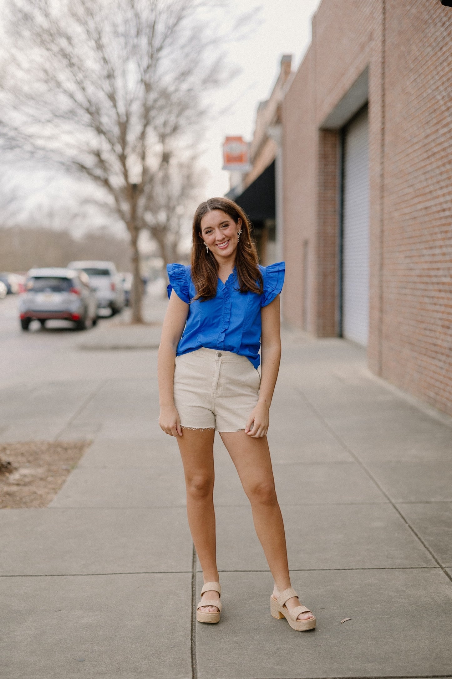 Reagan Ruffle Front Top in Blue
