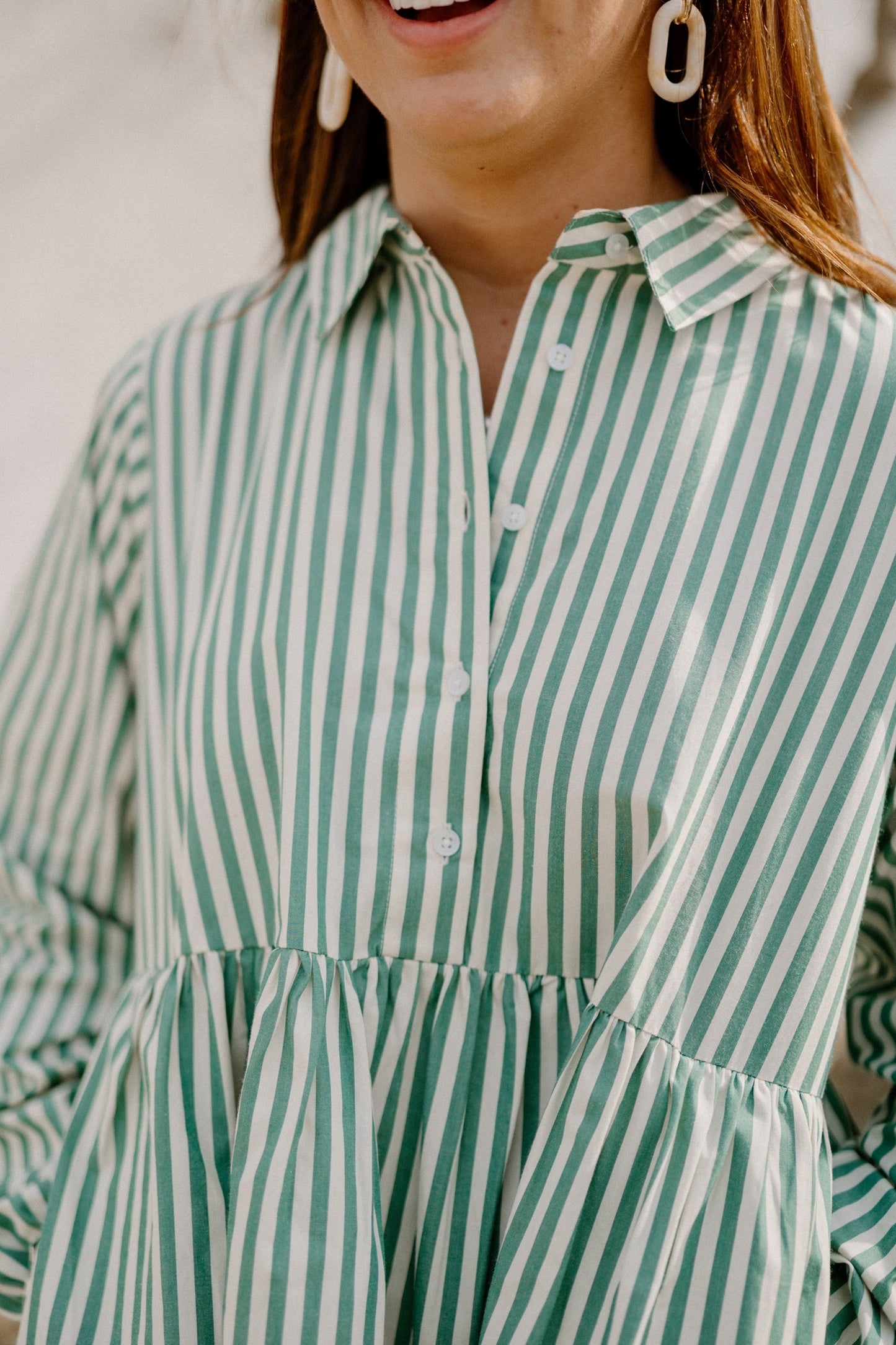 Aleesha Swing Dress in Green Cabana Stripes by Able Clothing