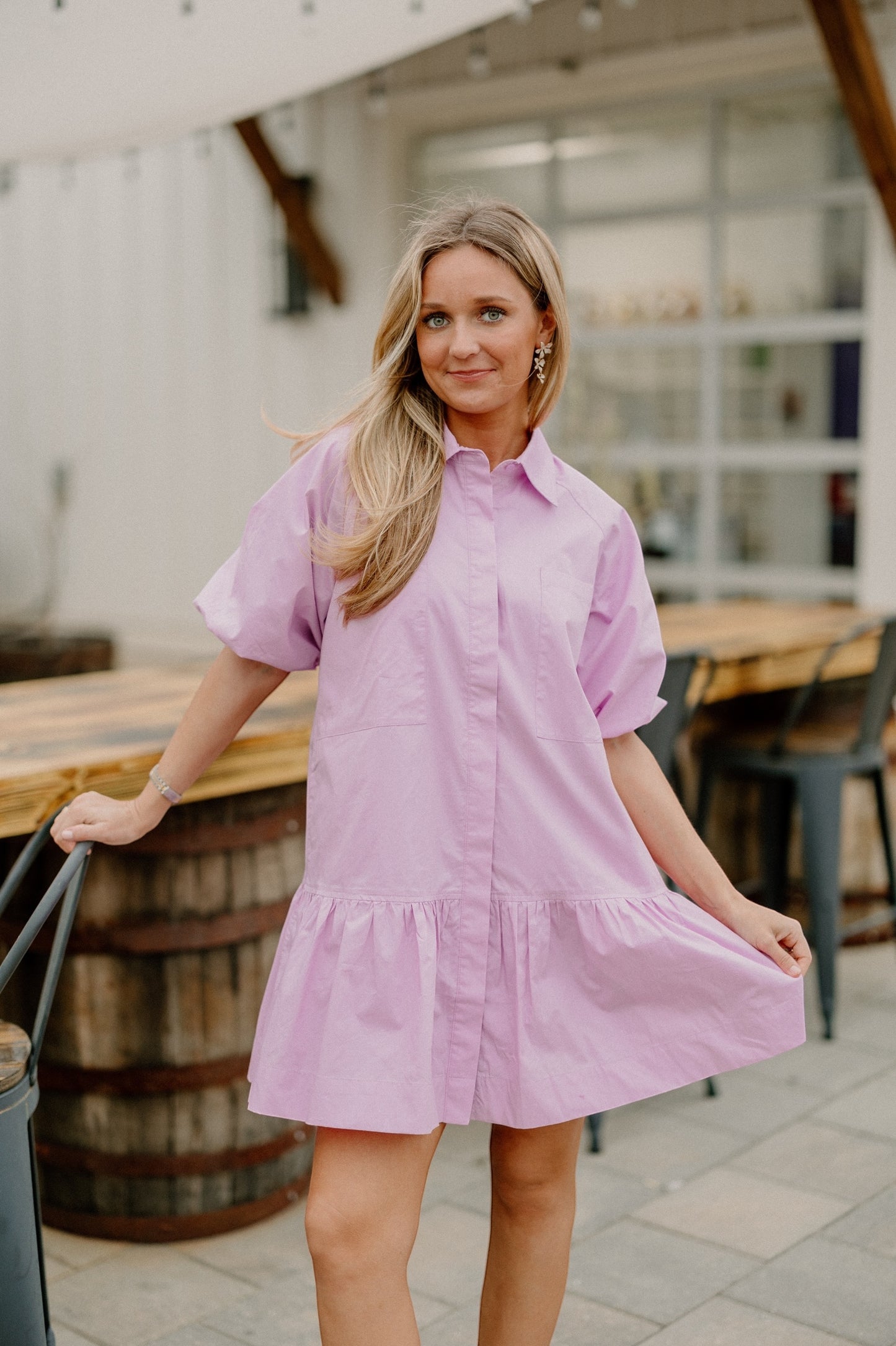 Lily Pale Lavender Button Up Tiered Dress