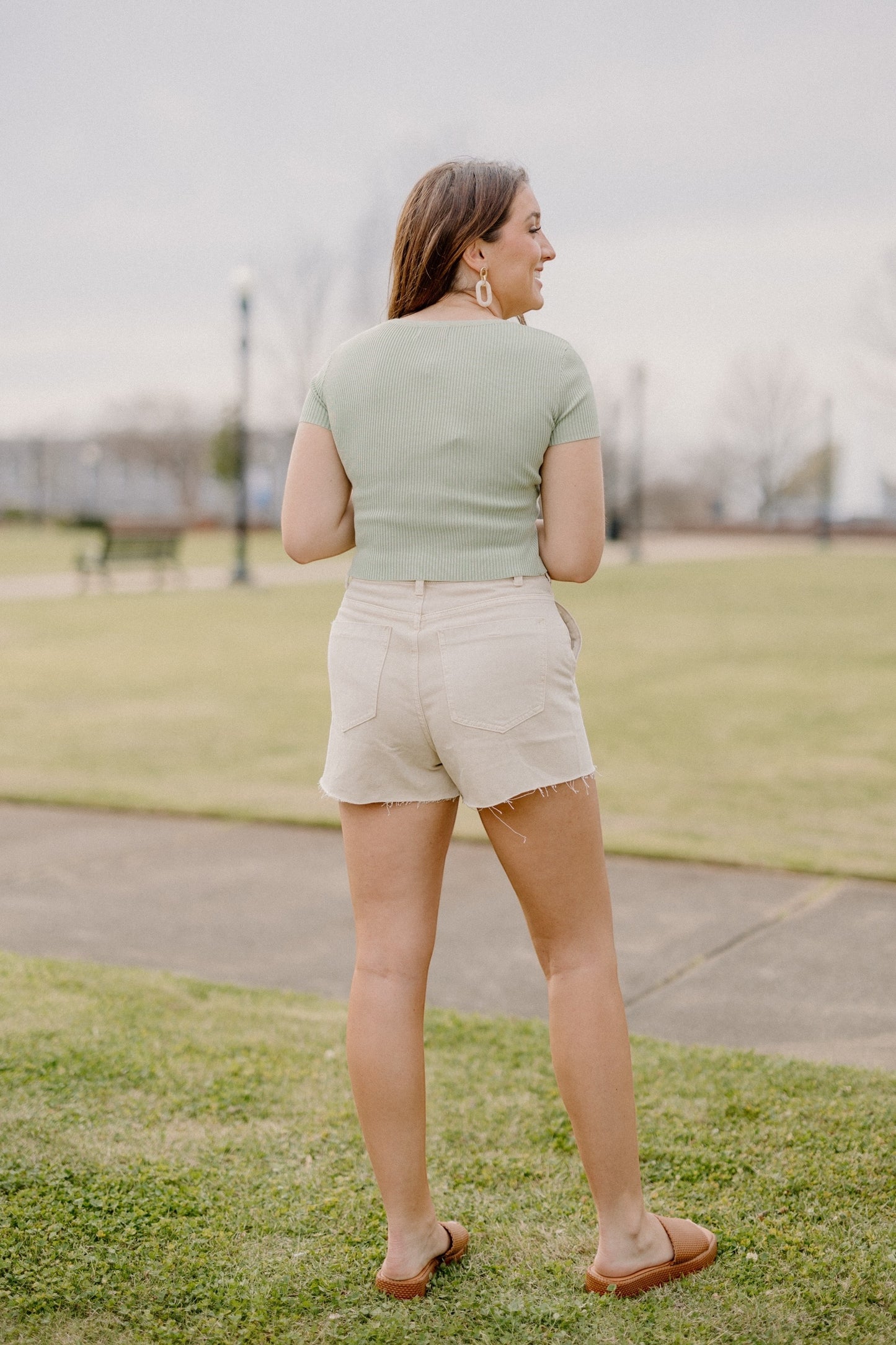 Sylvia Snap Button Knit Top in Sage