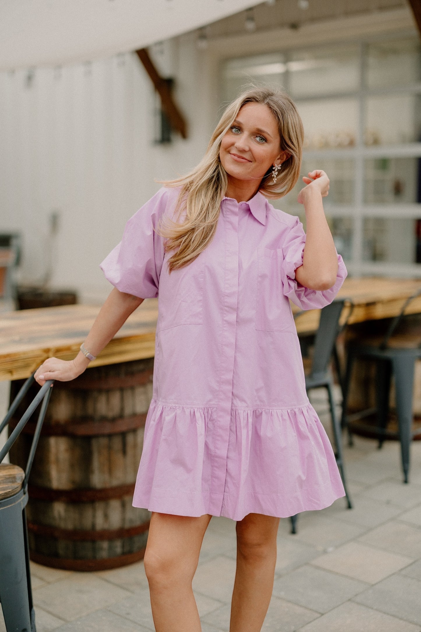 Lily Pale Lavender Button Up Tiered Dress
